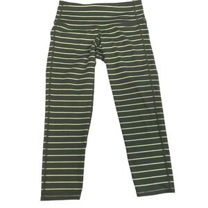Athleta Chaturanga 19" Capri Leggings Gray/Lime Green Striped Size XXS